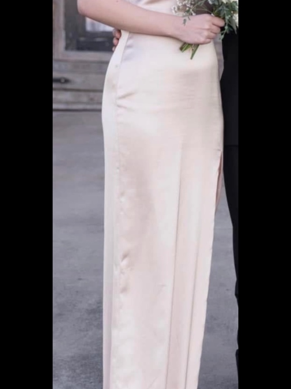 Revelry Satin Dress in champagne.